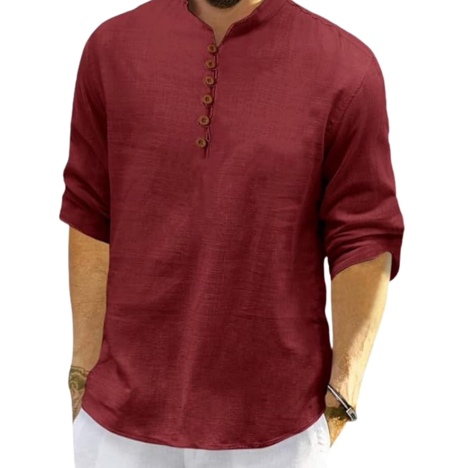 ROYALSCOUT Men's Cotton Polyester Blend Solid Regular Fit Full Sleeve Short Kurta | Ethnic, Lightweight Summer Kurta for Daily & Occasion Use