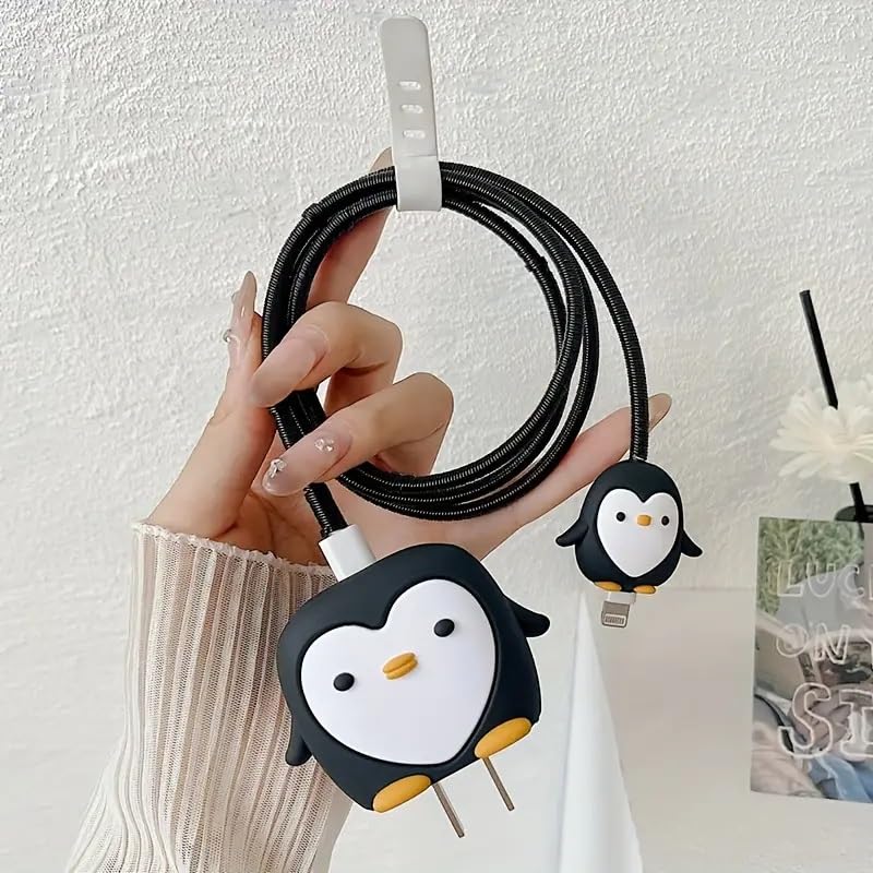 Image of Best HUB Cartoon 3D Design Protective Case Compatible with (Only Samsung Galaxy 25W) USB-C Power Adapter Charger, Cute Cartoon Type C Data Cable Case for Samsung (Penguin)