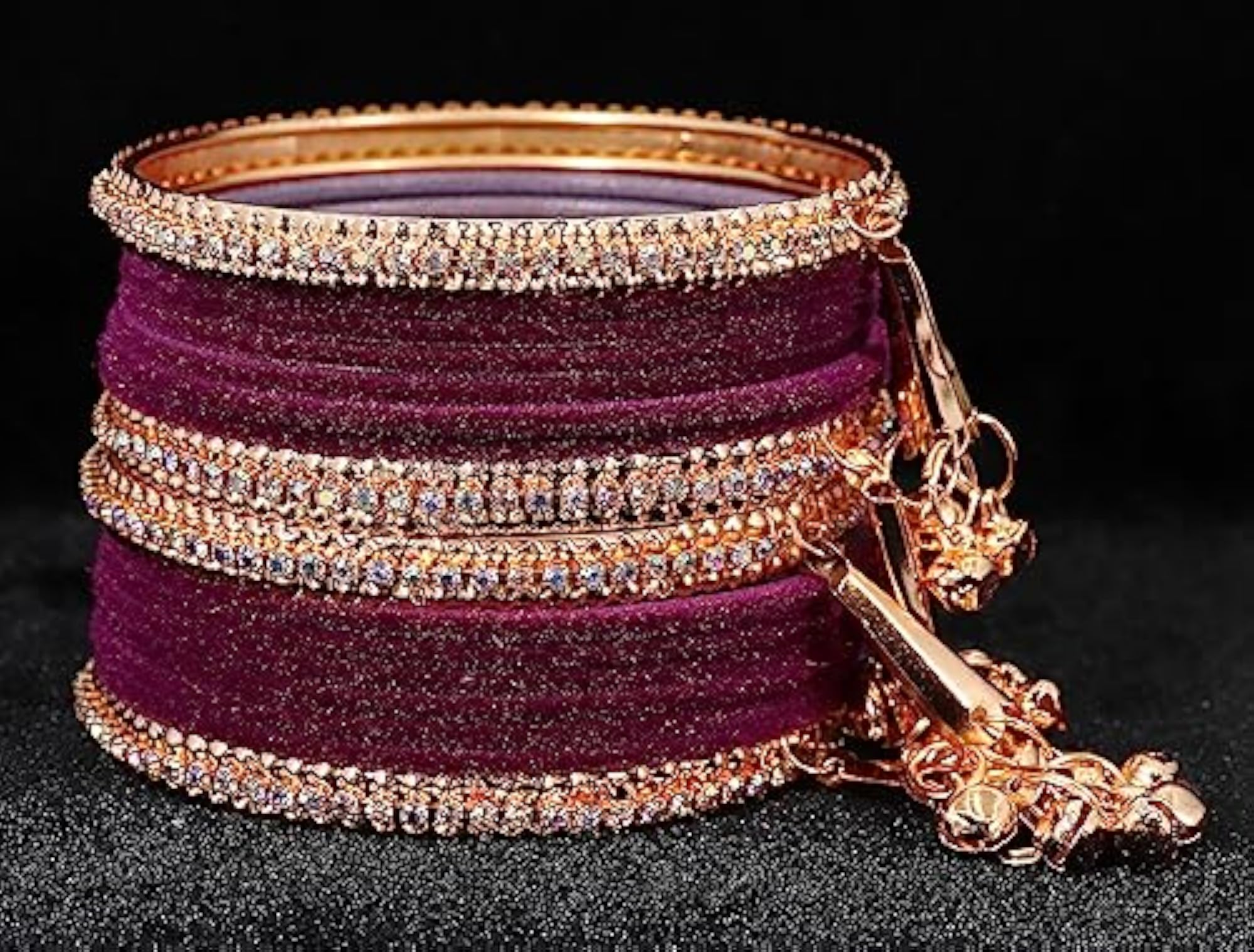 Zircon Gemstone Velvet Bangles Set RoseGold