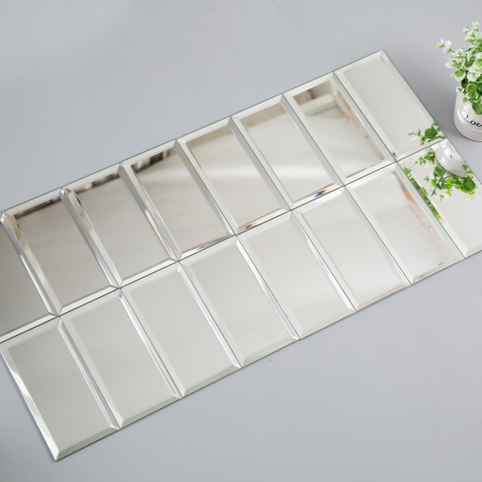 Diflart Mirror Backsplash Tiles for Kitchen, Silver Subway, 3x6 Inch, Beveled Mirror TIile for Bathroom Wall (40 Pcs,5 Sq.ft)