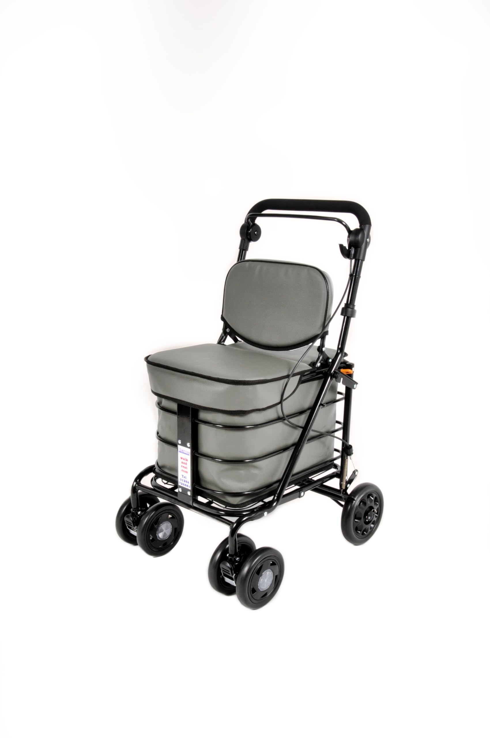 Walk And Rest Grey Prestige Shopping Trolley With Seat & Backrest/Walking Frame/Seated Mobility Trolley/Stroller 6 Wheel (Fully Assembled In Uk Ready To Use!) (Grey)