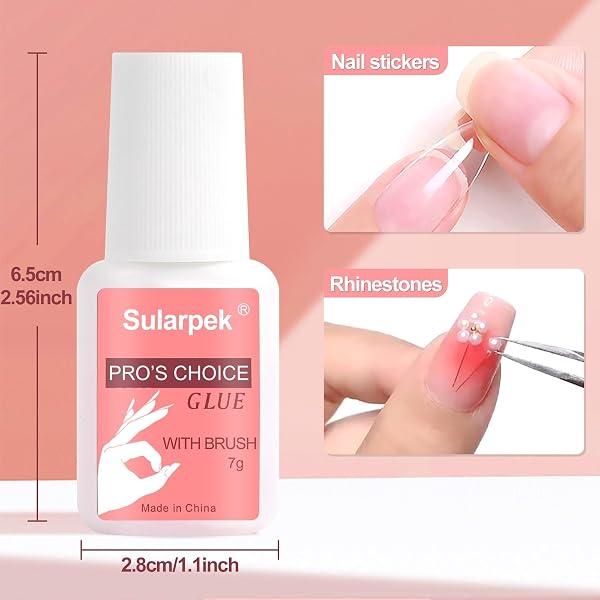 Sularpek Pegamento de uñas extrafuerte, pegamento de uñas de 7 ml, pegamento para uñas postizas, para aplicar puntas de uñas artificiales para manicura - 2