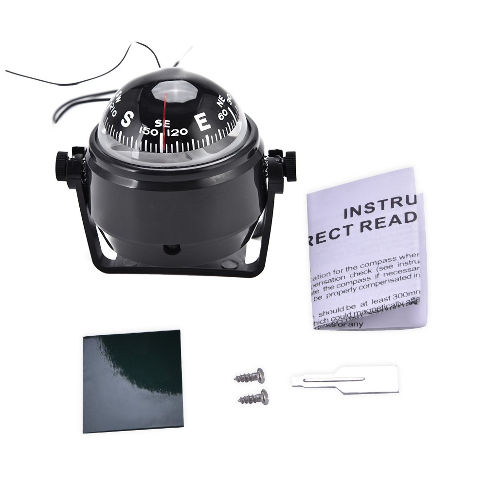 VGEBYMarine Navigation Compass, High Precision LED Marine Digital Car Mount Compass for Boat Caravan Truck Swimming Supplies Digital Compass Lighted Boat Compass Lighted Boat Compass