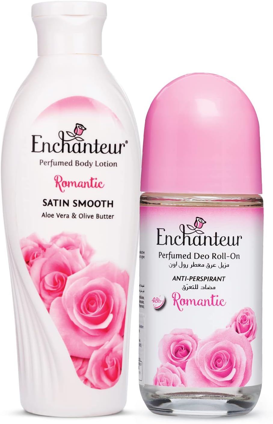 Enchanteur Romantic Perfumed Shower Gel (Body Wash) For Women, 250ml With Roses & Jasmine Extracts & Romantic Roll-On Deodorant For Women, 50ml With Roses & Jasmine Extracts