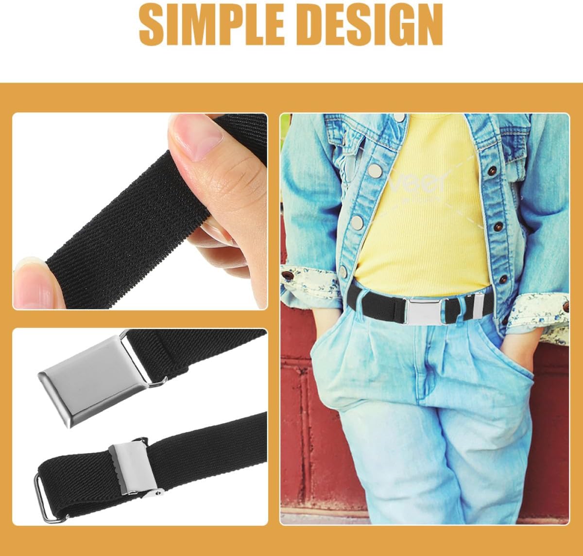 BESPORTBLE Elastic Waist Belt Adjustable Stretchy Dress Belt for Boys, Black Color, Sturdy Elastic Band Suitable for School and Everyday Wear