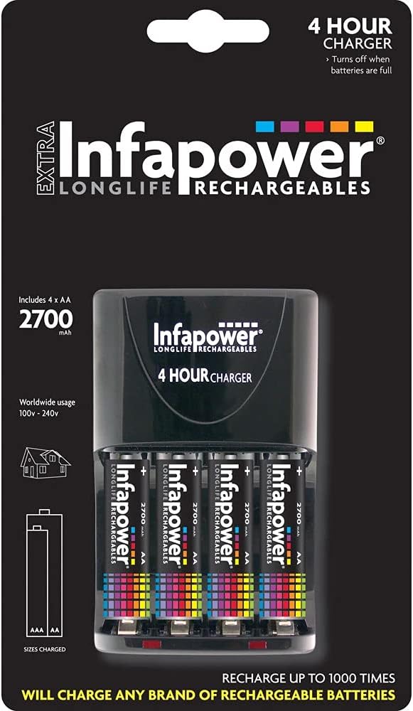 Infapower 4 Hour Battery Charger with 4 x AA 2500mAh Rechargeable Batteries