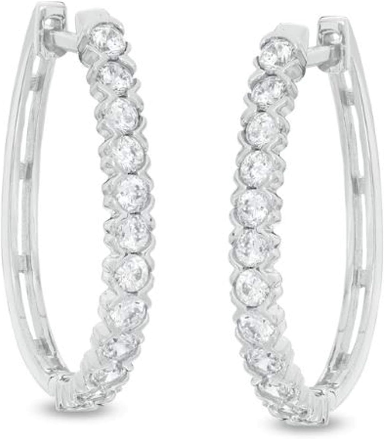 1.50Ct. t.W Round Cut Brilliant Diamond Oval Shape Hoop Earrings Cubic Zirconia in 14K White Gold Plated sterling Silver
