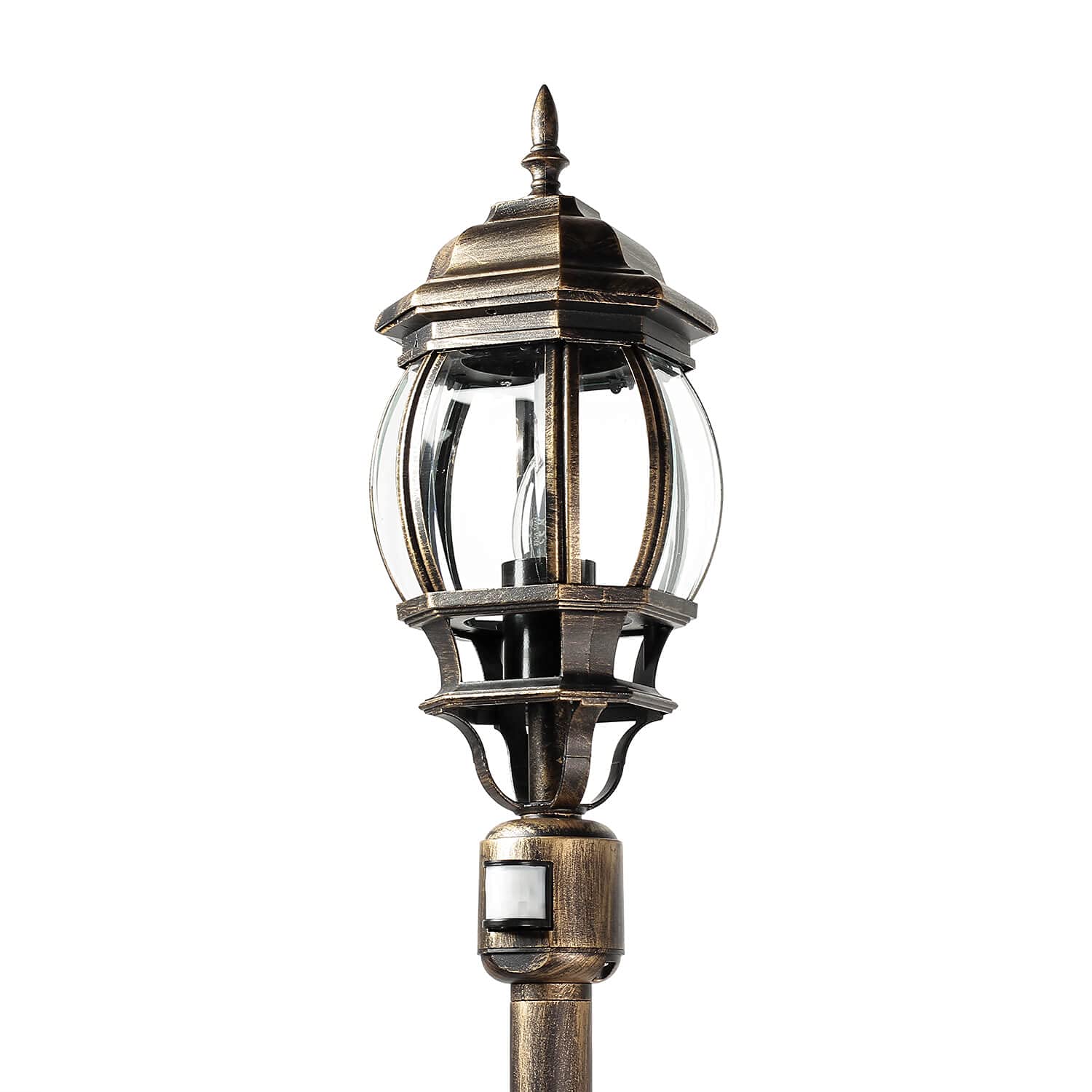 Licht-Erlebnisse Lampe sur pied extérieure avec détecteur de mouvement en aluminium et verre noir cuivré IP44 jardin 123,5 cm petite E27 Lanterne rustique luminaire sur mât extérieur BREST