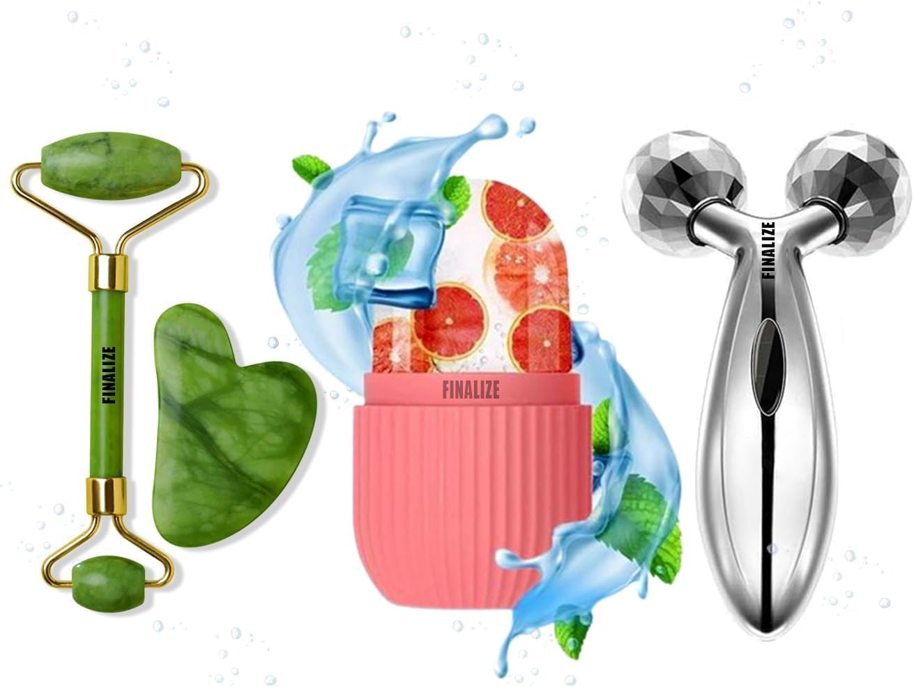 3D Manual Roller Face Body Massager with Face Stone Roller Massager with ice roller for face, Ice Silicone Facial Cube, cube massager, Jade and 3D Set Facial Combo and Body Massager -