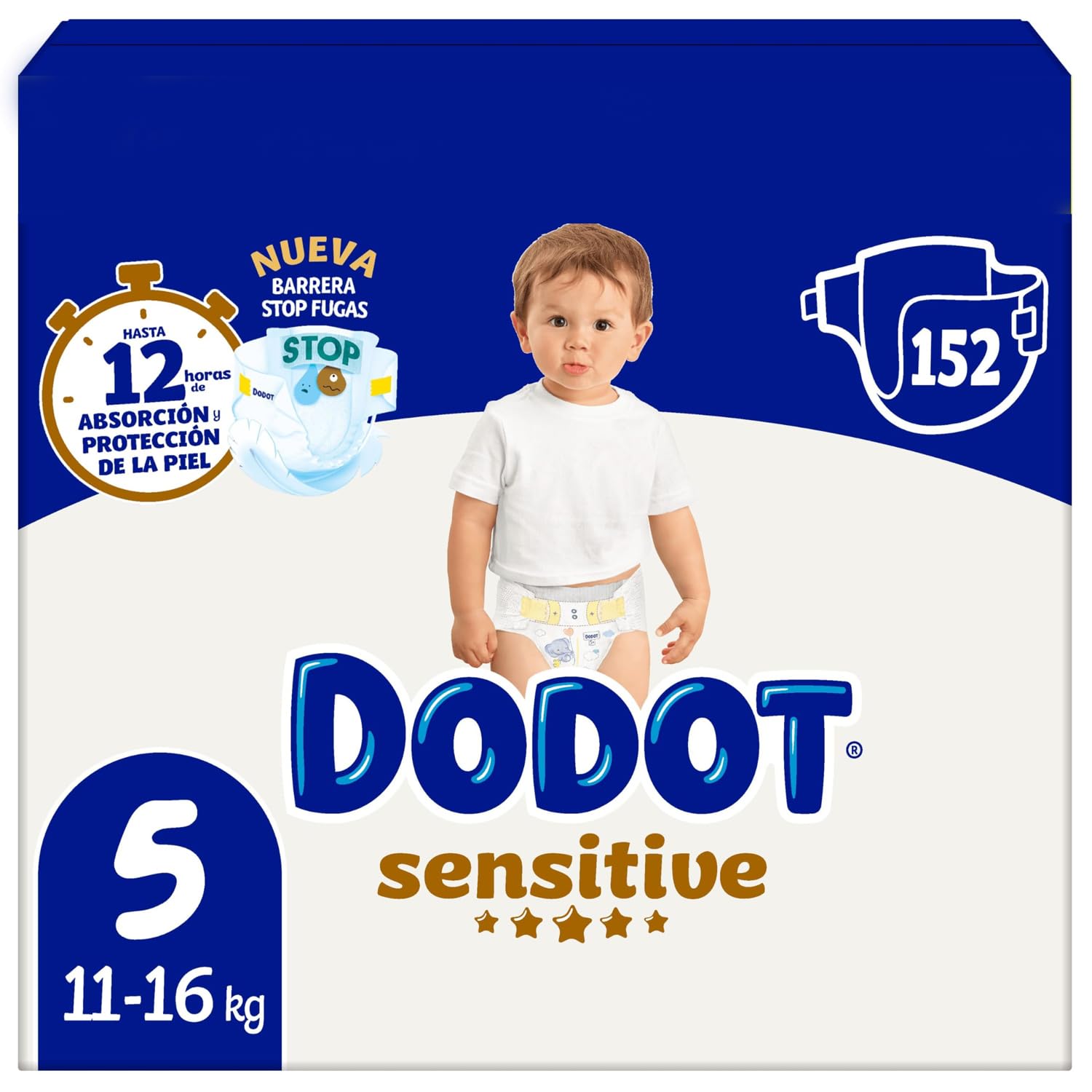 Dodot Pannolini per bambini sensitivi, taglia 5, 152 pannolini, 11 kg - 16 kg, ottima protezione della pelle di Dodot