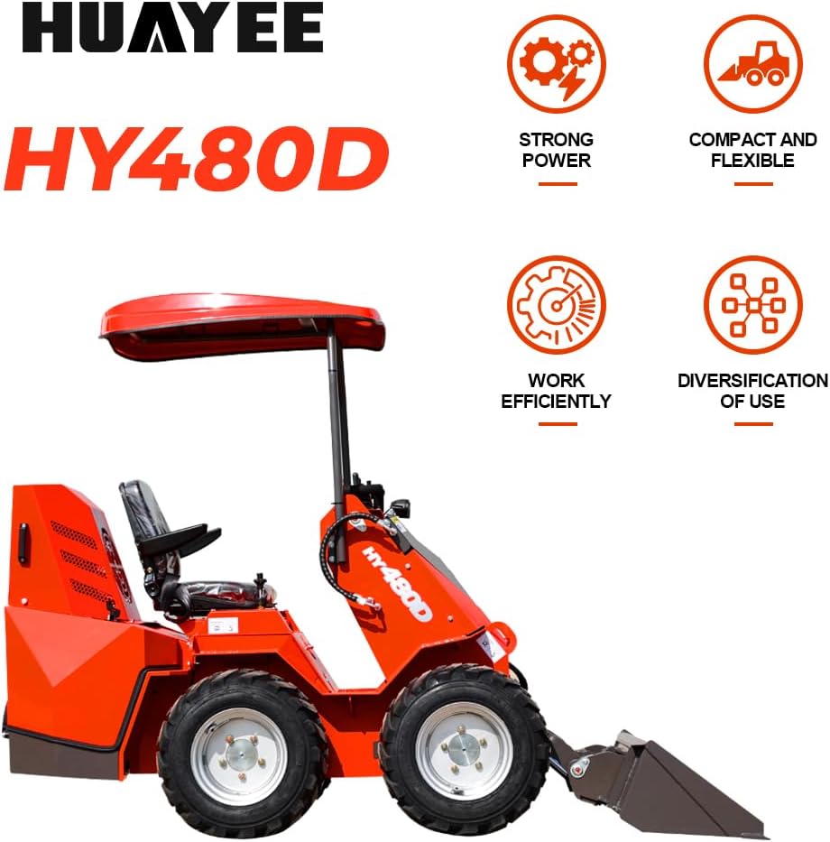 HY480D Mini Skid Steer Loader 23HP V-Twin Gas Engine - Wheeled, Sit-Down Operation, Triple-Pump Triple-Valve System - Includes Bucket & Delivery/Unloading Service
