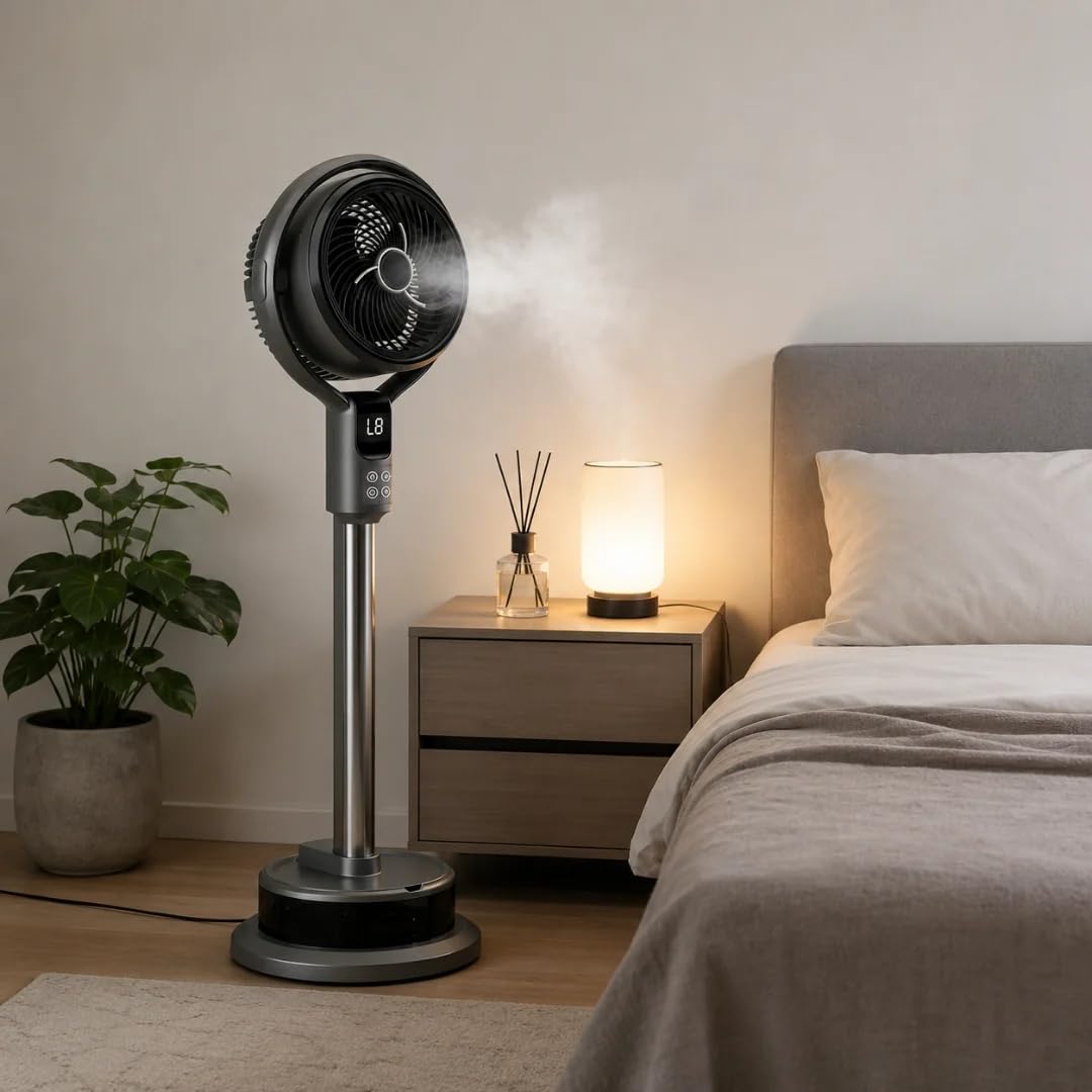 Nebelventilator mit Fernbedienung, Timer und Luftbefeuchter – 50W, 8 Geschwindigkeitsstufen, Oszillation, Modell FS-G1008A, 98 cm
