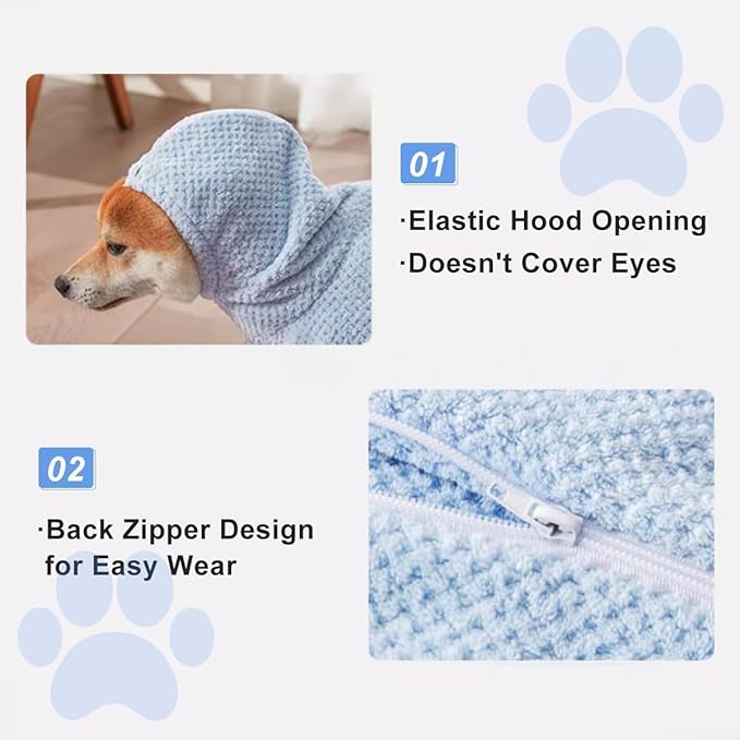 MANON ROSA Bata de baño para perro absorbente, microfibra, talla mediana miniatura 5