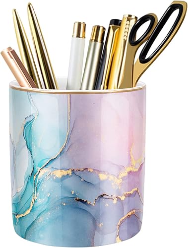 Miniatura 28 de WAVEYU Soporte para bolígrafos, taza para lápices, para escritorio, bonito soporte para brochas de maquillaje, organizador de cerámica duradero,