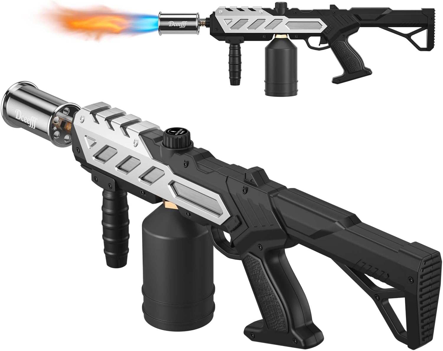 Propane Torch Gun, Detachable & Adjustable Flame Thrower Gun, 1800℃ Heavy Duty Blow Torch for BBQ, Searing Steak, Campfire Starter, Ice Melting and Soldering, Sliver (Tank Not Included)