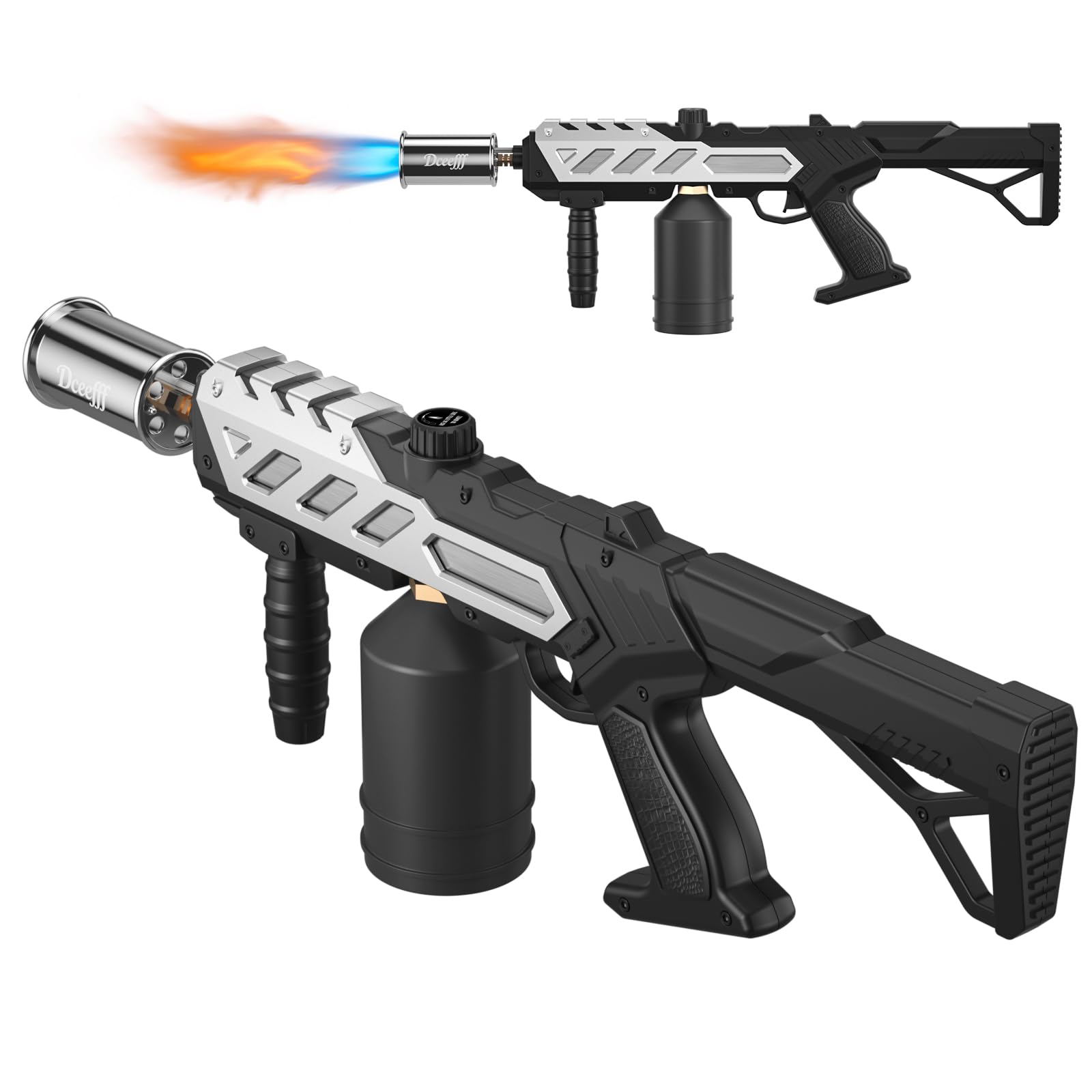 Propan-Fackelpistole, abnehmbare und verstellbare Flammenwerferpistole, 1800 ℃ Hochleistungs-Lötlampe für Grill, Steak, Lagerfeuerstarter, Eisschmelzen und Löten, Silber (Tank nicht im