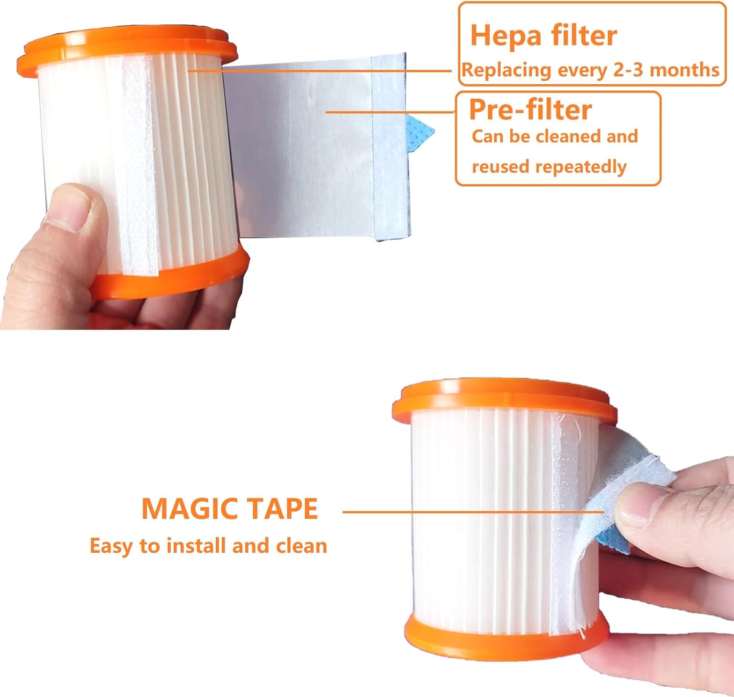 6 Pack HEPA Filter Replacement Compatible with MOOSOO XL-618 pro Upright Vacuum, Filters for Voweek VW-VC08 Cordless Vac. Only for Vac Cyclone as Pic 5 Bottom Left. One Side Hole Filters