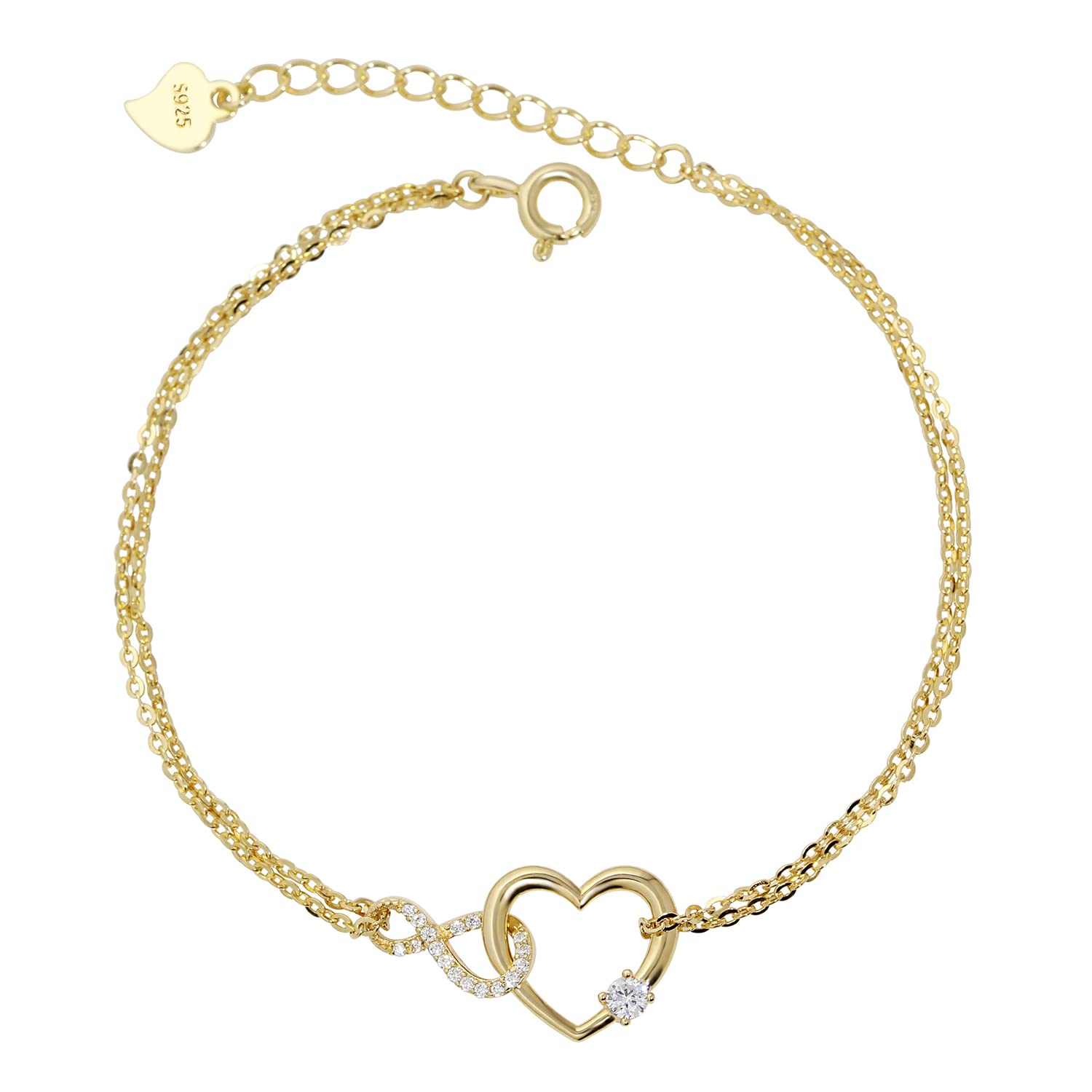 Meissa Bracelet pour femmes en forme de coeur Bracelet double couche en argent 925 plaqué or rose réglable Cadeaux d'anniversaire et de Noël pour femmes Maman Épouse Fille