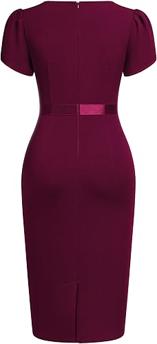 Miniatura 4 de AISIZE Elegante vestido de tubo de cóctel con mangas abullonadas y cuello para mujer