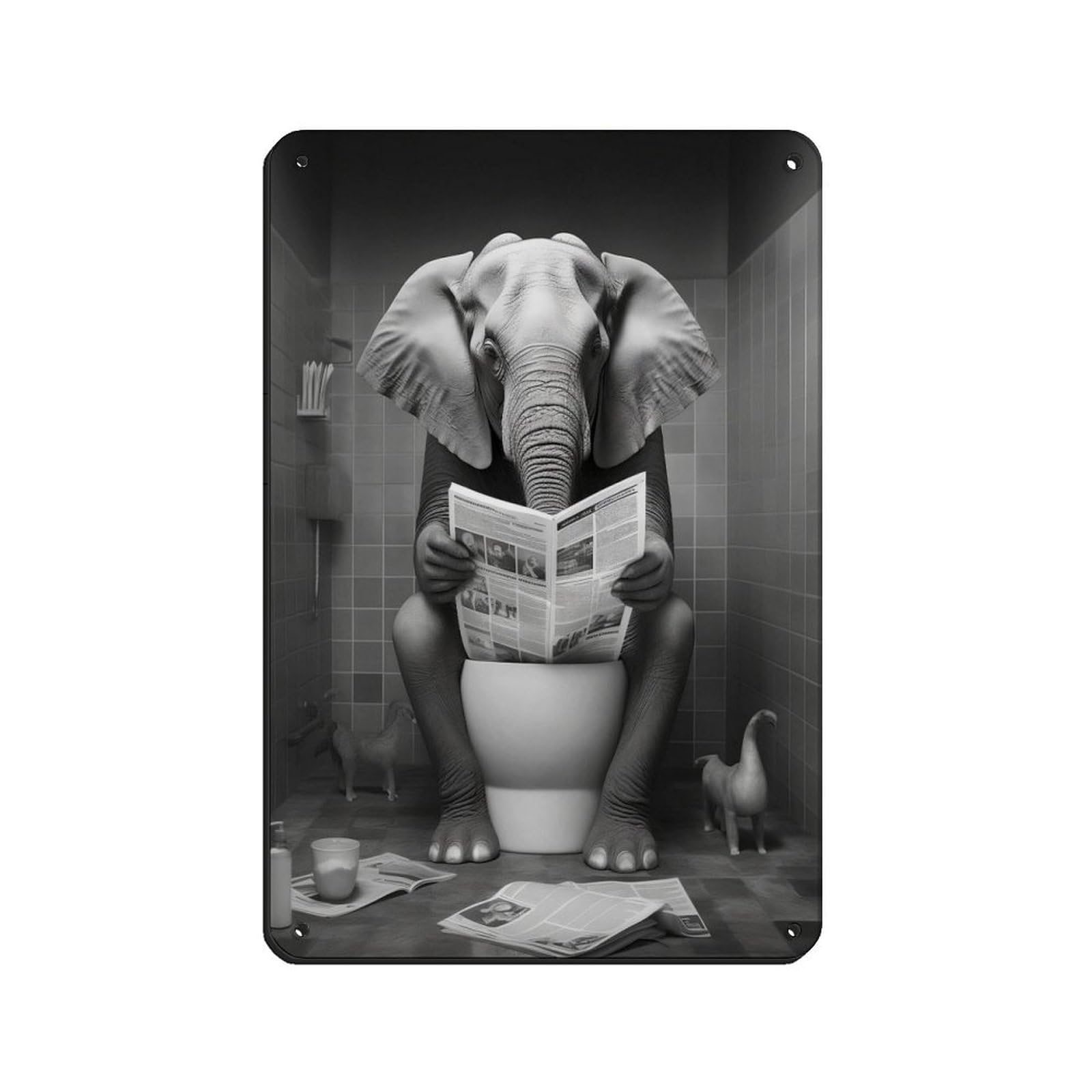 Elephant, Funny Bathroom Decor（1） Retro Poster Metal Tin Sign Chic Art Retro Iron Painting Bar People Cave Cafe Family Garage Poster Wall Decoration 8x12inch(20x30cm)