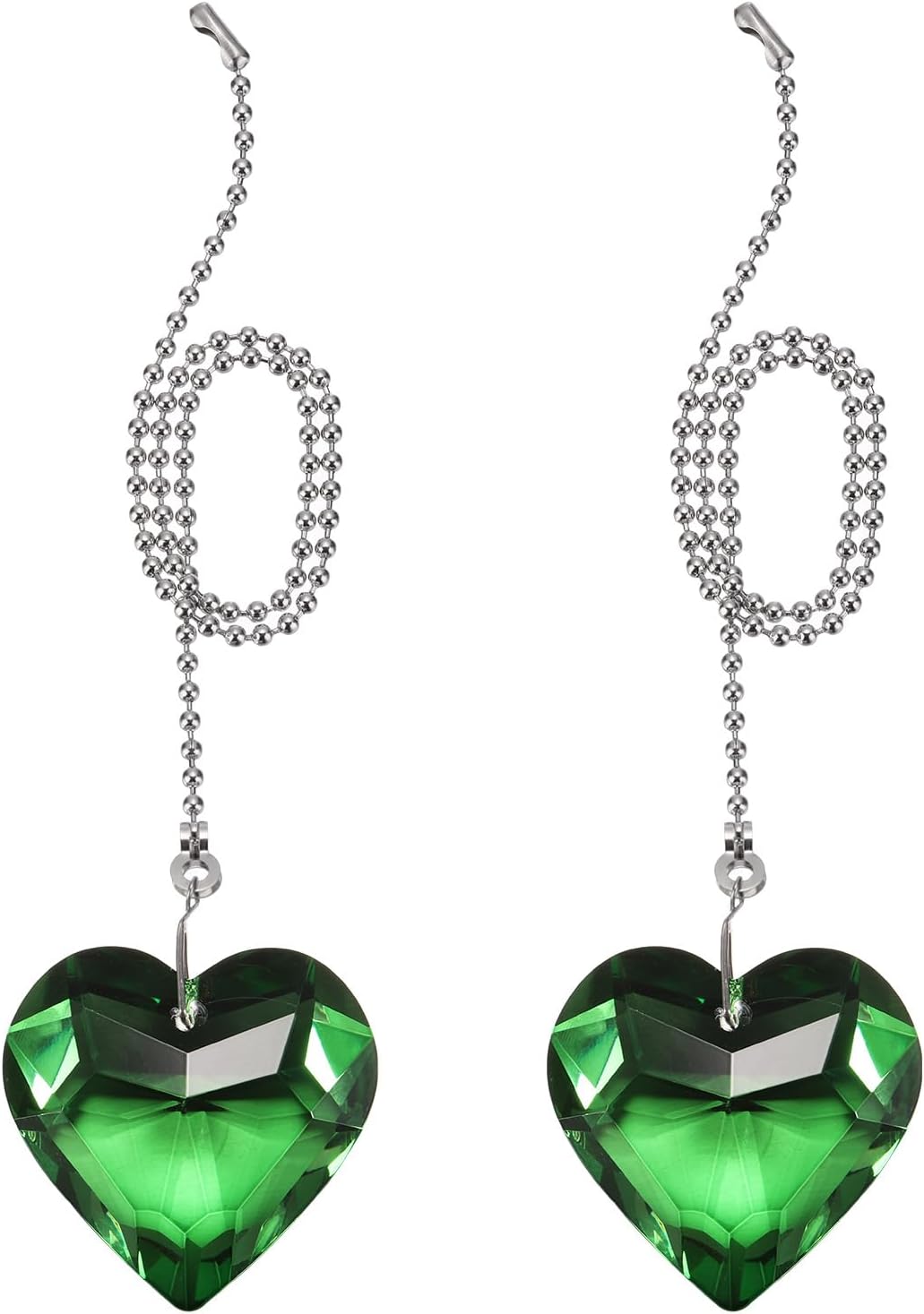PATIKIL 21 Inch Crystal Ceiling Fan Pull Chains, 2 Pcs Beaded Ball Fan Pull Chain Heart Ceiling Fan Extender with Ball Chain Connector for Ceiling Light Lamp Fans, Claret