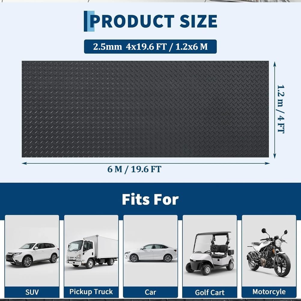 Heavy Duty Non-Slip Vinyl Garage Flooring Mat, 2.5mm Thick, 4x19.6 FT - Durable Floor Protector for Garage, Warehouse, Workshop, Basement & Gym,Grey