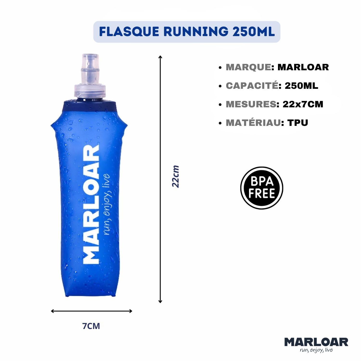 Gourdes Souples et Pliables Flasque Running 250ml Bleu Pack de 2 Sans BPA
