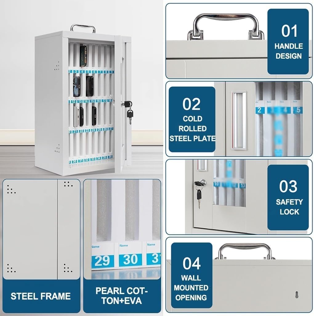 Handle Storage Lock Cabinet, Steel Transparent Box, Wall-Mounted Mobile Phone Cabinet(12)