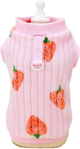 SONGBIRDTH Ropa de moda para mascotas, camisa para perro, suéter para mascotas, lindo patrón de fresa, blusa de perro de moda para gatos, con anillo