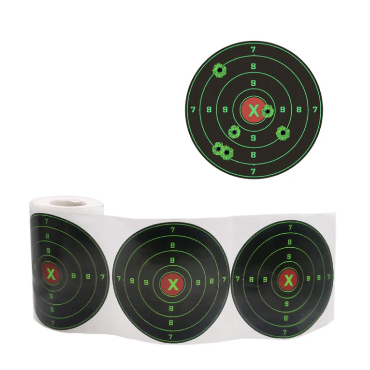 100 bersagli reattivi per tiro - adesivi effetto splatter in verde fluo, diametro 10 cm 4" Inches - alta visibilità per allenamento di precisione con aria compressa e Airsoft