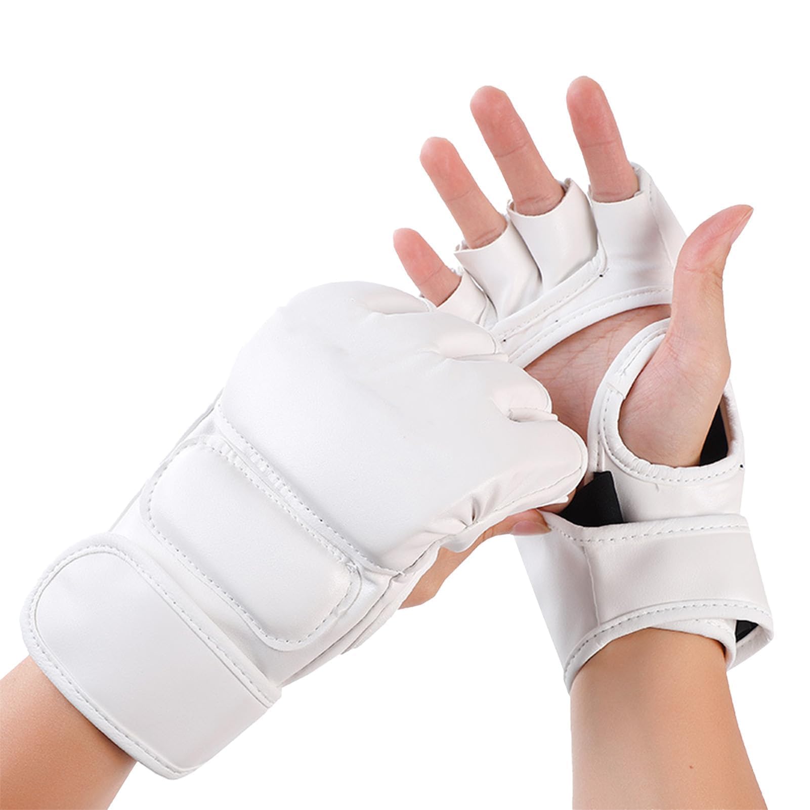HERCHR 1 Pair Half Finger MMA Boxing Gloves for Men Women, Open Palm Kickboxing Gloves Shock Absorbing Punching Bag Training Mitts for Muay Thai, Boxing and Martial Arts (White)