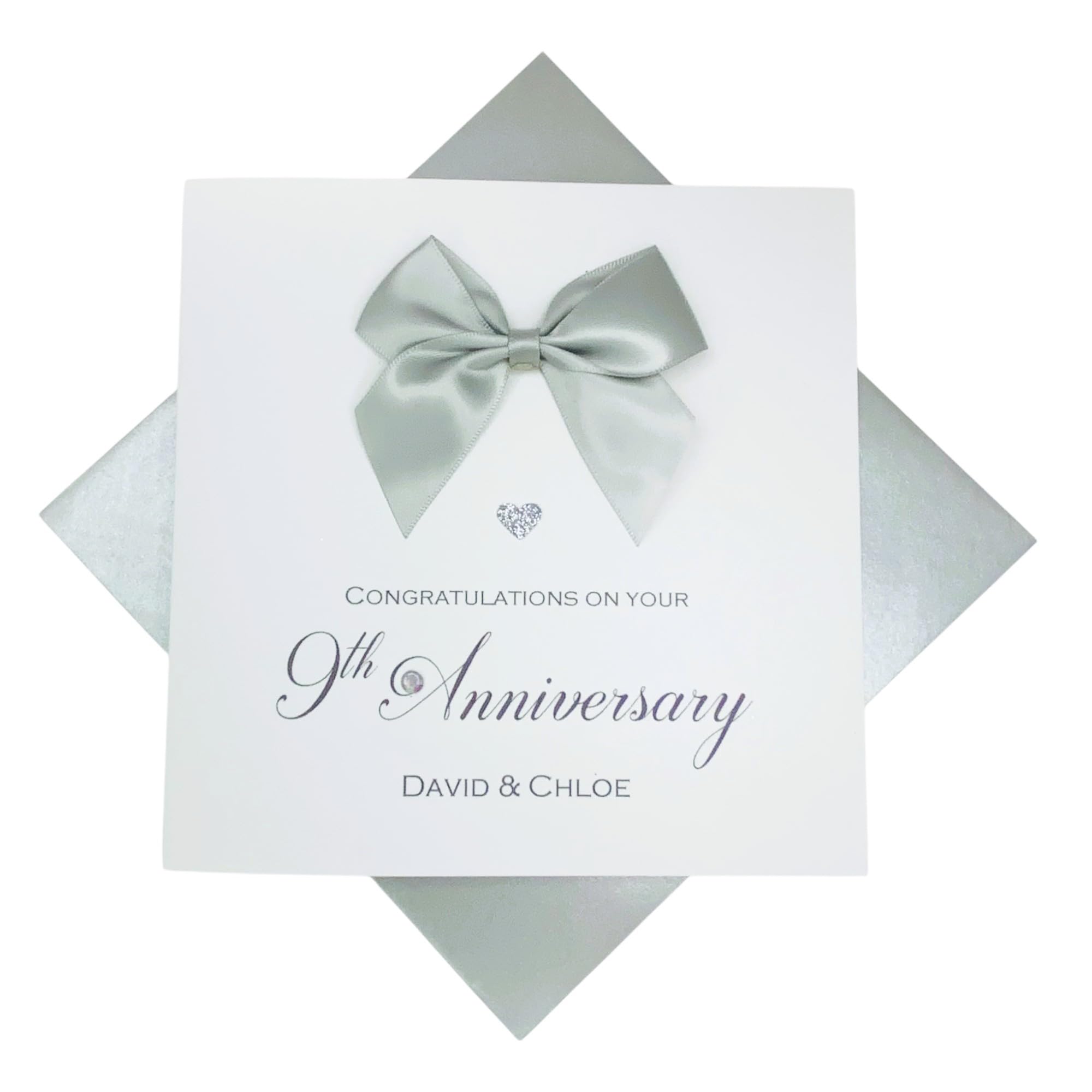 9th Anniversary Card - Pottery 9 Year Ninth Wedding Anniversary Greeting Card, Personalised Gift for Wife Husband Couple Friends - Various Designs - 18 Colours (Regal Bow) โ image 1