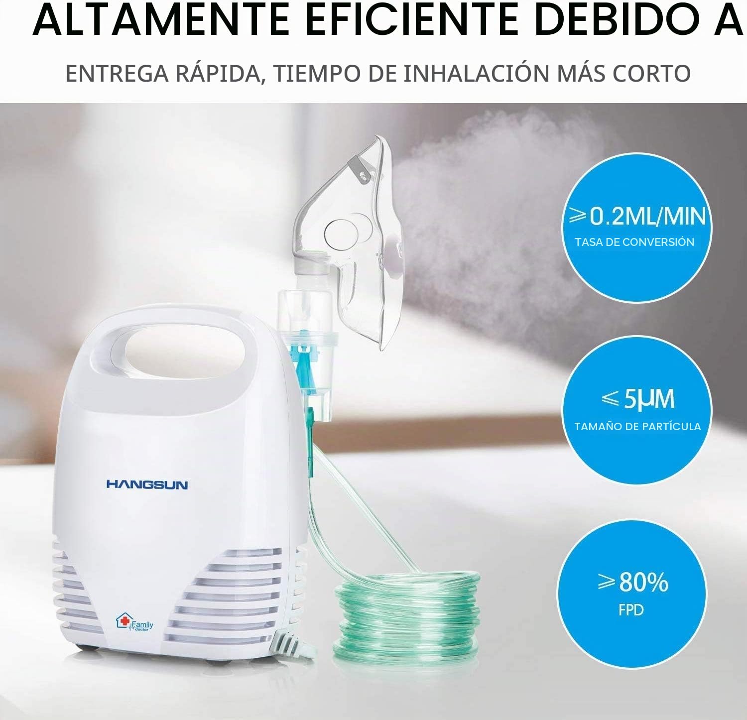 Hangsun Inhalador Nebulizador Electrico CN560 Nebulizador Bebe Adulto Para Inhalación De Medicamentos Líquidos (Blanco)
