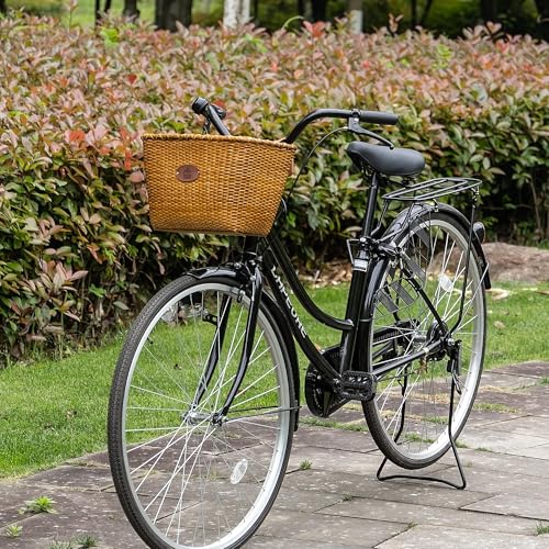 KONG MING CAR Fahrradkorb – Retro Design, Robuster fahrradkorb Lenker mit Holzunterlage & Lederträgern, ideal als Fahrradkorb vorne (Braun)