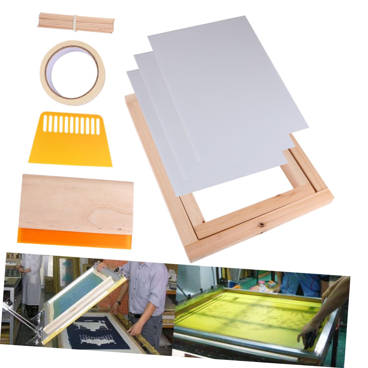 SEWOART 20 Stück Siebdruckset mit Holz Druckrahmen und Rakel