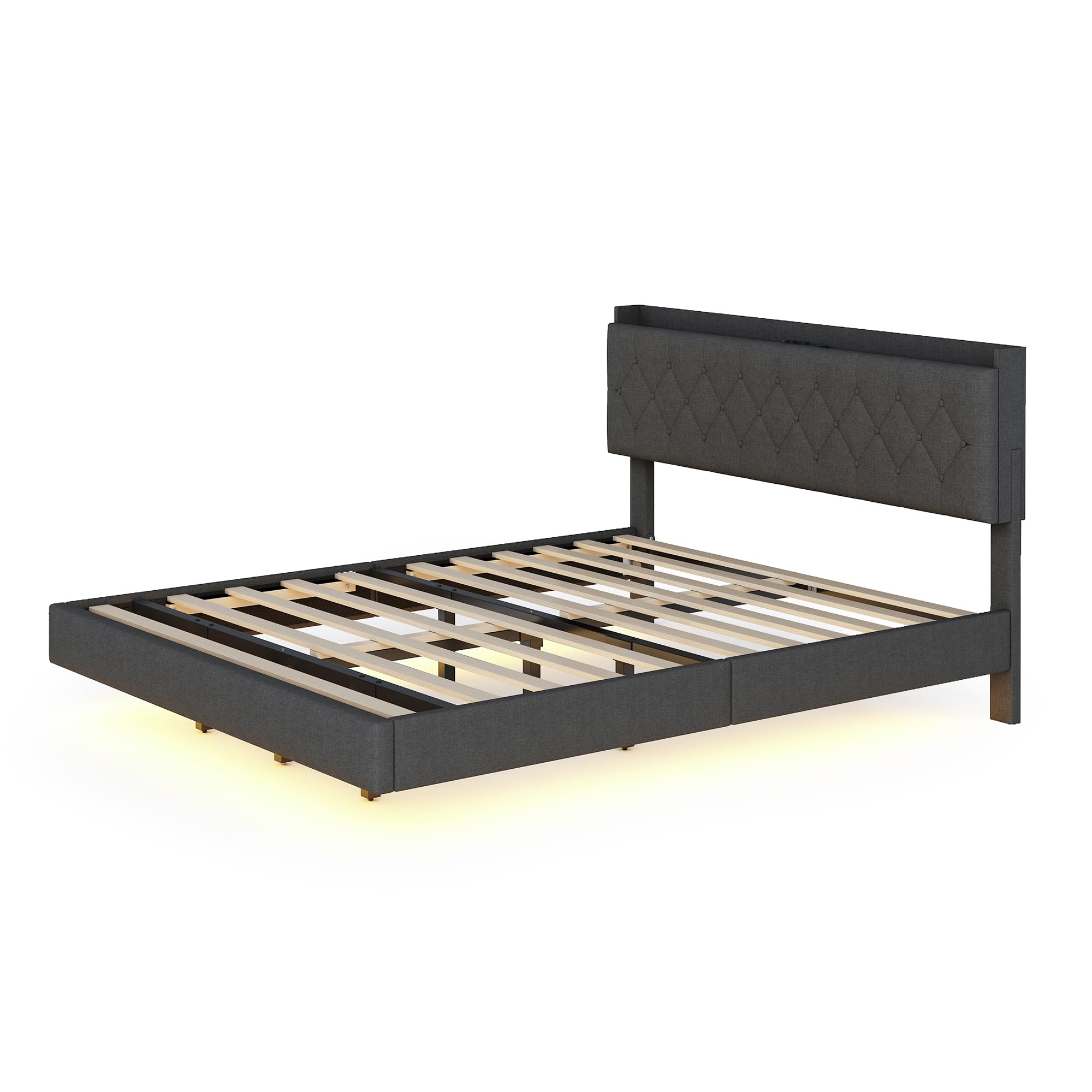 Polsterbett Schwebebett 160x200 mit LED-Beleuchtung, USB-Ladefunktion