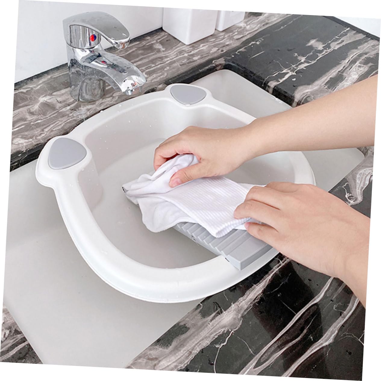 Vaguelly 2stücke Waschbecken Für Babykleidung Mit Waschbrett Tragbare Waschwanne Aus Kunststoff Rutschfeste Waschbrettbecken Für Zuhause Und Unterwegs Doppelbecken-design Für