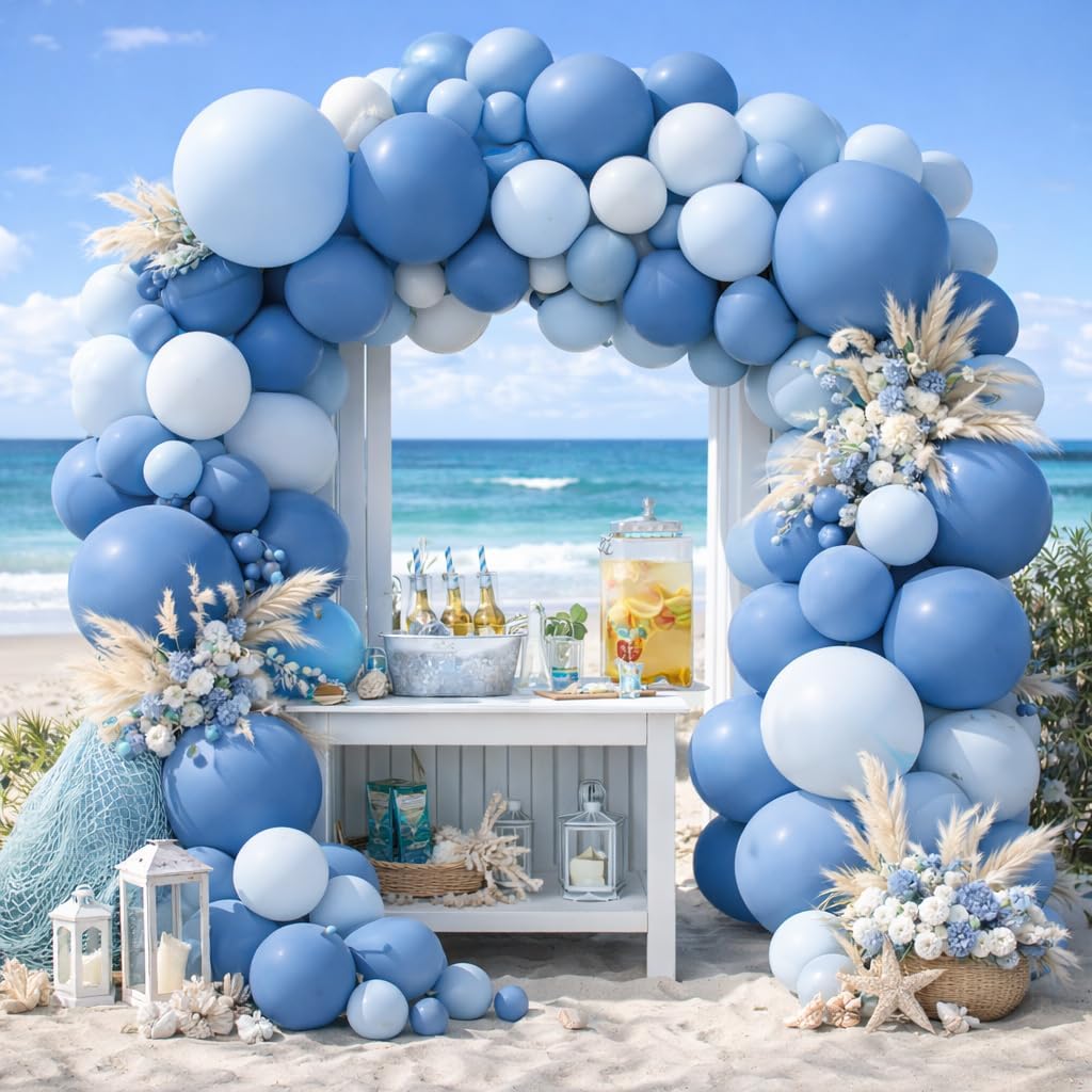 Dusty Blue Balloon Arch Kit - 84 Pcs Double Stuffed Light Blue, Slate Blue and Baby Blue Balloon Garland for Baby Shower, Wedding, Birthday, Gender Reveal, Easter & Ocean Theme Party Decorations