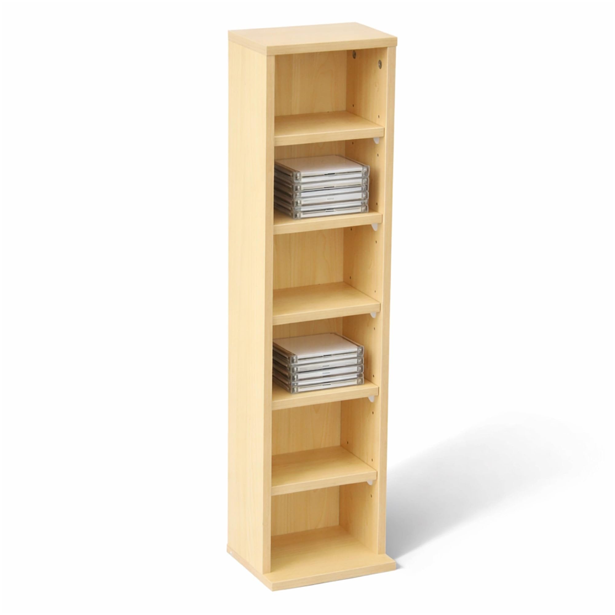 Oypla 6 Tier Beech Wooden CD DVD Game Book Shelf Storage Tower Rack - Fits 102 CDs