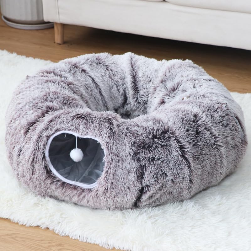 Winter Warm cat House, Thickened Long Furry cat Tunnel, pet Toy.