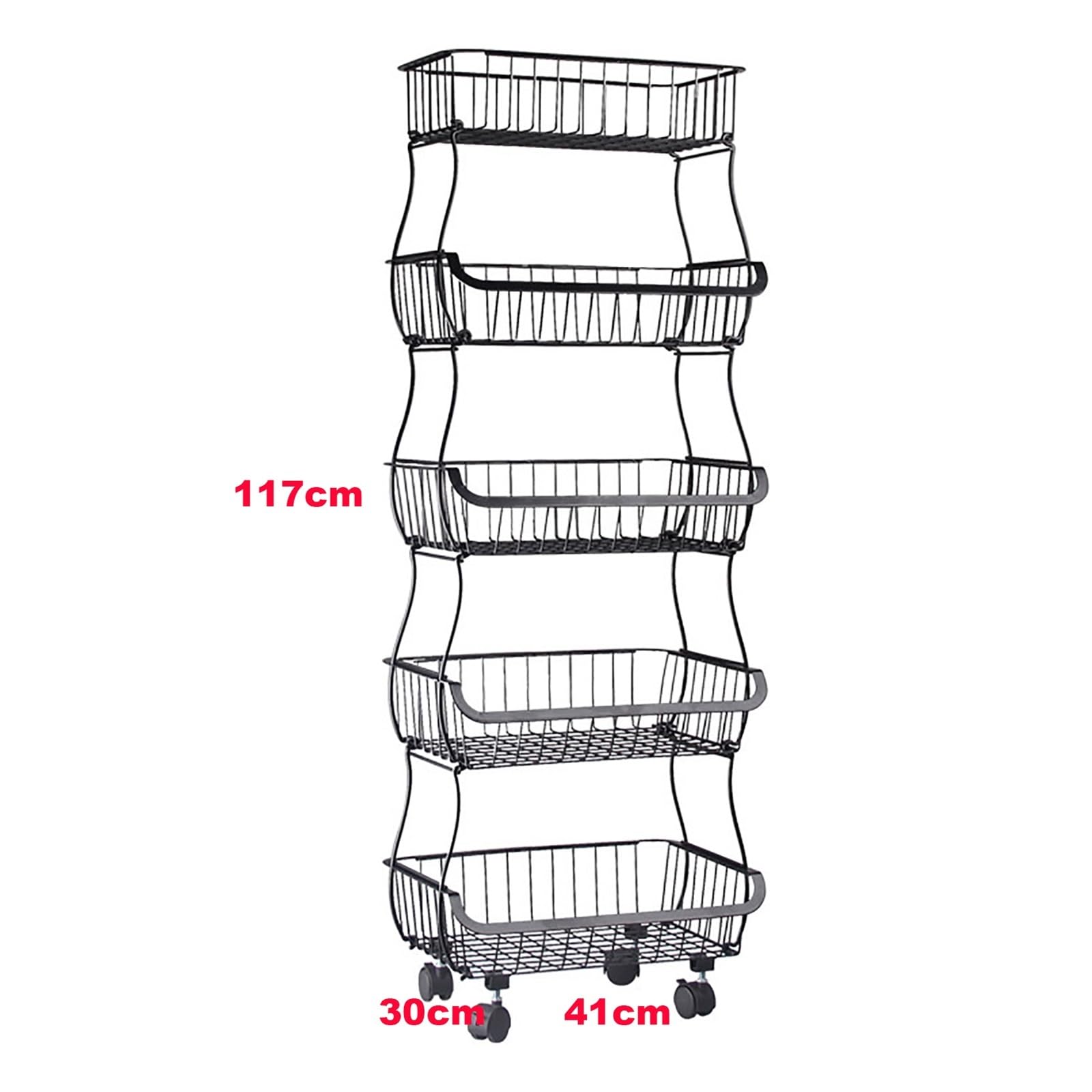 Estante para almacenar bocadillos, cesta para frutas y verduras de 5 niveles para cocina, organizador de alambre de metal apilable, soporte para bocadillos de dulces con ruedas, carrito organizador