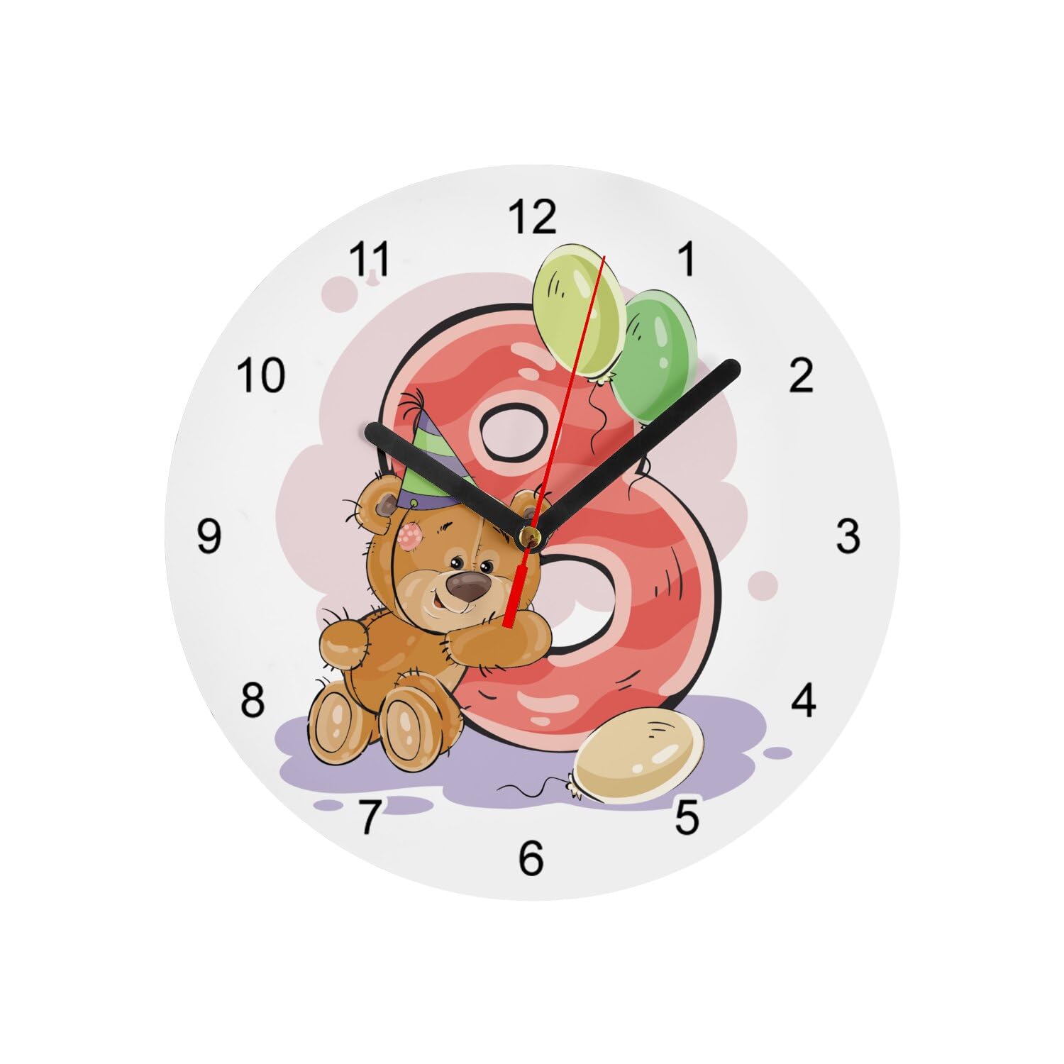 Horloge murale en verre dessin ourson blanc de 20 cm pour une decoration de chambre