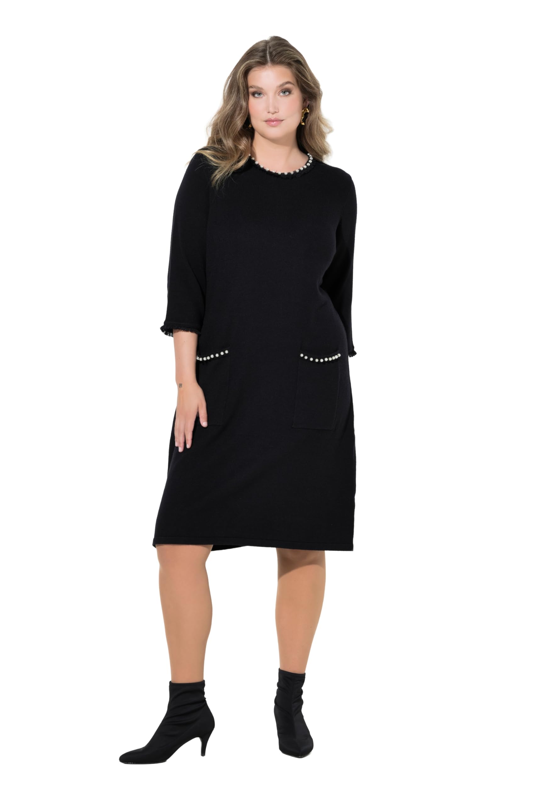 MIAMODA Damen große Größen Übergrößen Plus Size Strickkleid, A-Linie, Zierperlen, Fransenkanten 846776