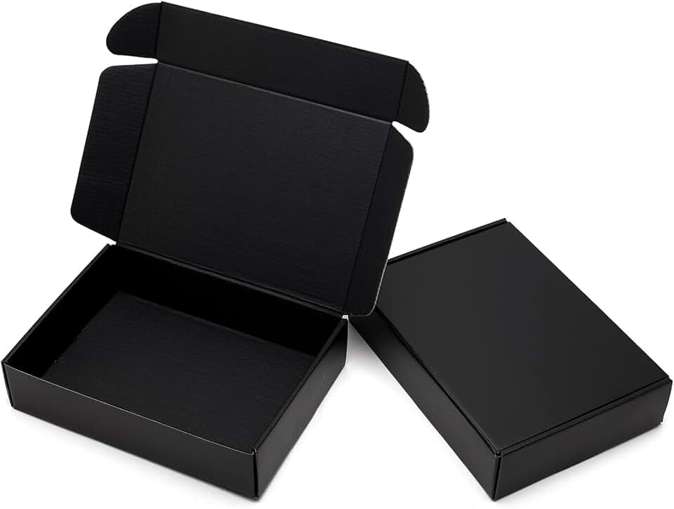 Timirog 9x6.5x2 Inches Black Shipping Boxes 25 Pack - Corrugated Cardboard Mailing Box for Small Business, Tab Locking Literature Mailer Packaging Supplies for Packing Digest Size Book Gifts Craft DVD