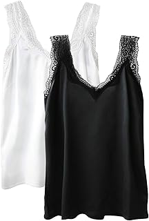 Womens Satin Silk Camisole Lace Straps Tank Top Cami V-Neck