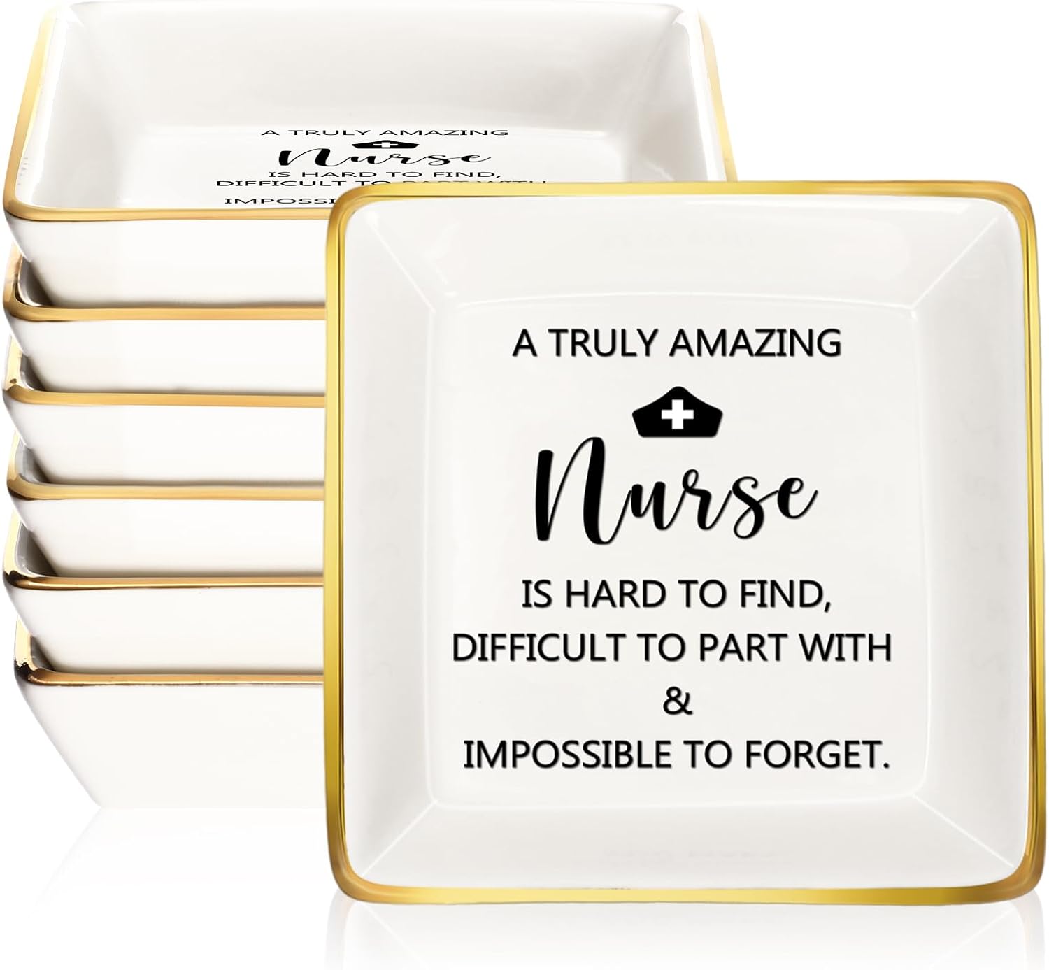 Suzile 6 Pcs Nurse Gifts for Women Nurses Appreciation Gifts CNA Trinket Dish Ceramic Ring Jewelry Tray Sign Jewelry Dish (Nurse Style)