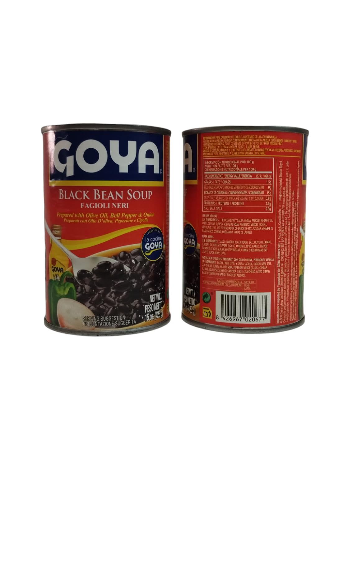 FRIJOLES NEGROS - GOYA - Preparados con aceite de oliva, Pimienta y Cebolla - LATA - PACK DE 2-425 G CADA UNO