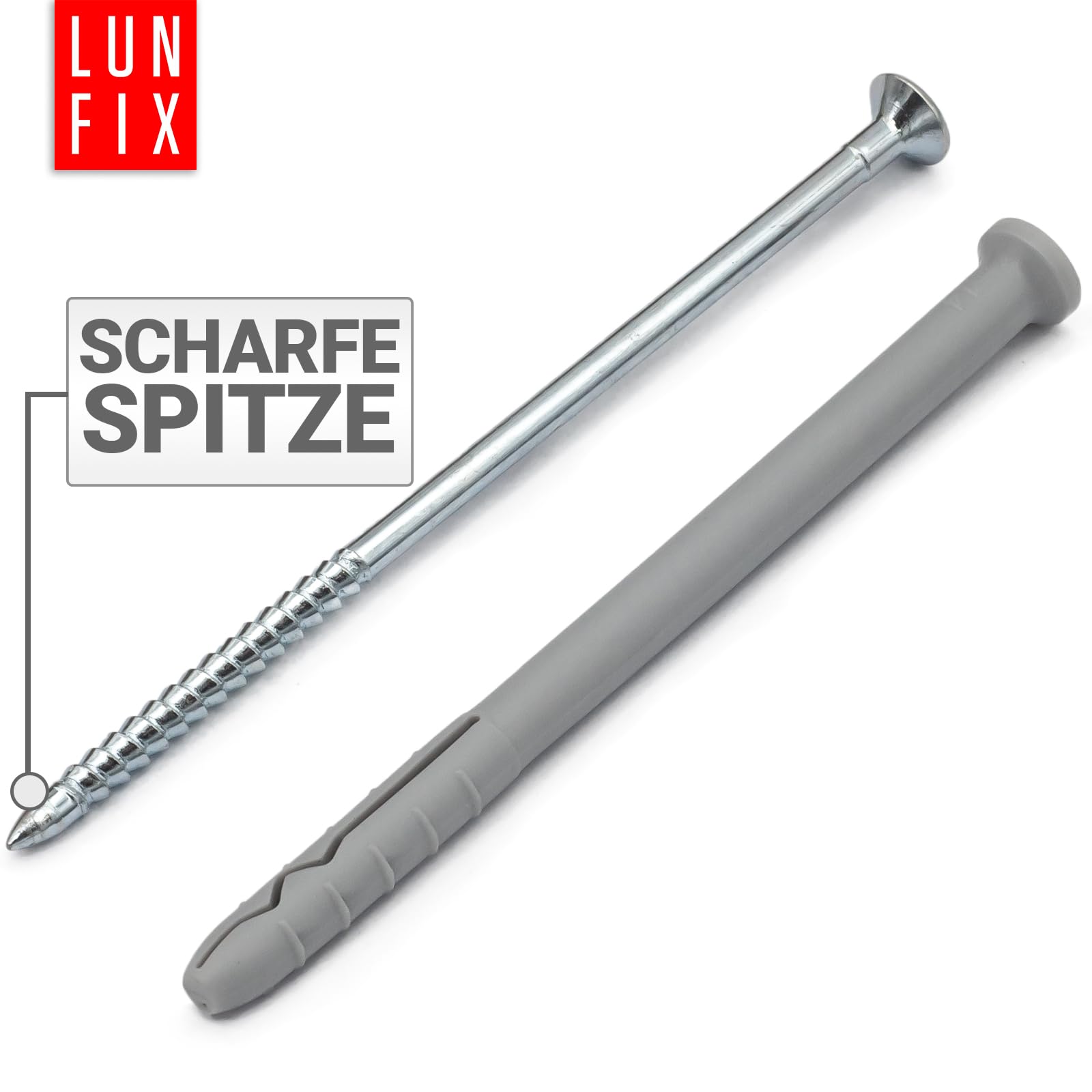 Taco de golpe 8,0 x 160 mm 100 uds, tacos con tornillo de acero galvanizado, tacos para pladur y hormigón, anclaje pared y montaje rápido con clavo metálico profesional, Lun Fix