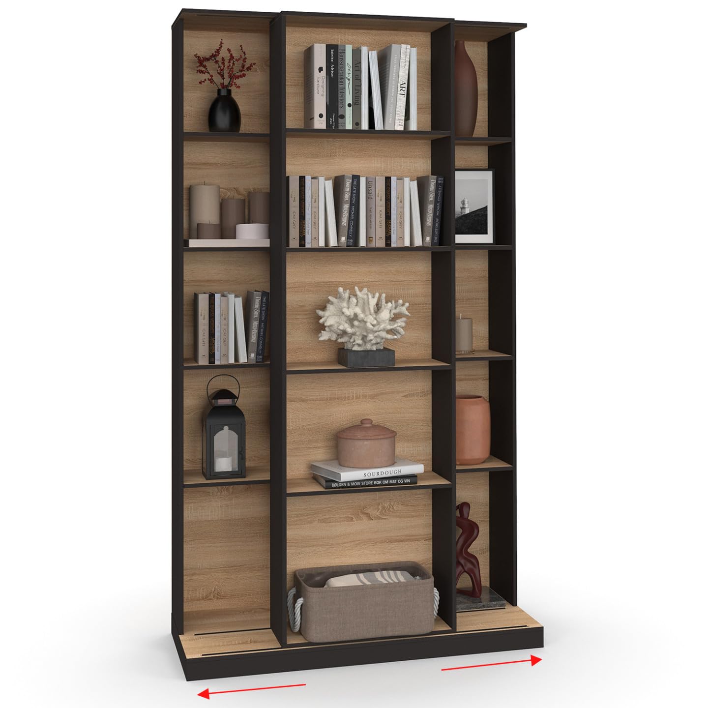 IDMarket - Bibliothèque coulissante Alphonse 5 Niveaux 15 niches Bois Noir