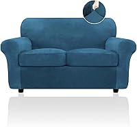 Vista 9 de FestiCorp Funda de sofá de terciopelo, fundas para sofás con 3 cojines, fundas elásticas de 4 piezas, fundas gruesas para muebles para perros y Camel